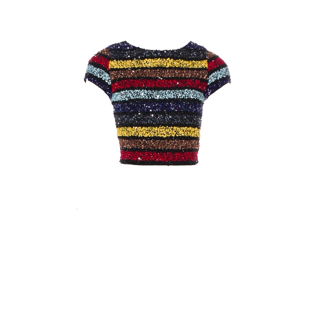 Alice + Olivia Rainbow Sequin Striped Kelli Top - Picture 3 of 7